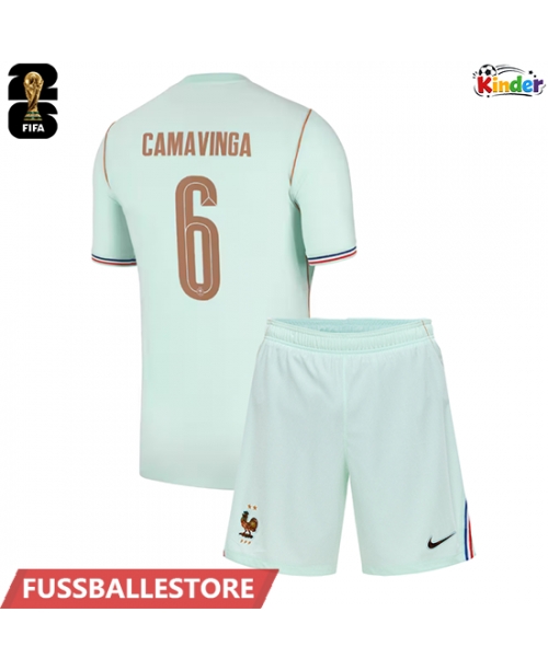 Günstige Frankreich Eduardo Camavinga #6 Auswärts Trikotsatzt Kinder WM 2026 Kurzarm (+ Kurze Hosen)